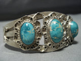 One Of Earliest Carico Lake Turquoise Vintage Native American Jewelry Navajo Sterling Silver Bracelet-Nativo Arts