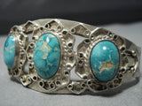 One Of Earliest Carico Lake Turquoise Vintage Native American Jewelry Navajo Sterling Silver Bracelet-Nativo Arts
