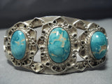 One Of Earliest Carico Lake Turquoise Vintage Native American Jewelry Navajo Sterling Silver Bracelet-Nativo Arts