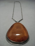 One Of Largest Amber Vintage Native American Jewelry Navajo Sterling Silver Necklace Old-Nativo Arts