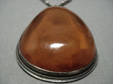 One Of Largest Amber Vintage Native American Jewelry Navajo Sterling Silver Necklace Old-Nativo Arts