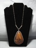 One Of Largest Amber Vintage Native American Jewelry Navajo Sterling Silver Necklace Old-Nativo Arts
