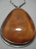 One Of Largest Amber Vintage Native American Jewelry Navajo Sterling Silver Necklace Old-Nativo Arts