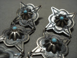 One Of Longest Vintage Navajo Hand Hammered Native American Jewelry Silver Snake Eyes Turquoise Earrings-Nativo Arts