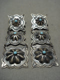 One Of Longest Vintage Navajo Hand Hammered Native American Jewelry Silver Snake Eyes Turquoise Earrings-Nativo Arts
