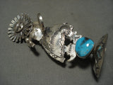 One Of Most Detailed Vintage Navajo Turquoise Native American Jewelry Silver Kachina Pendant Pin Statue-Nativo Arts