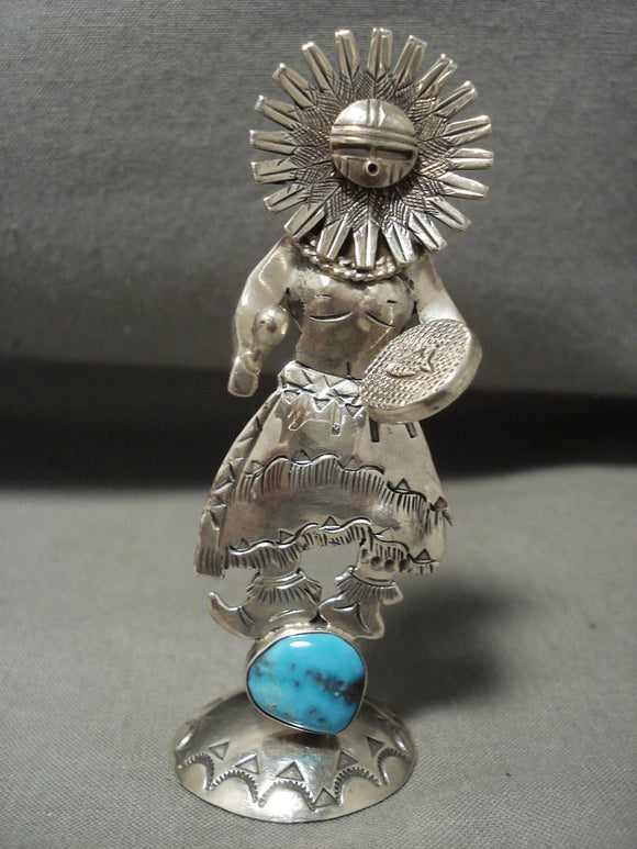 One Of Most Detailed Vintage Navajo Turquoise Native American Jewelry Silver Kachina Pendant Pin Statue-Nativo Arts