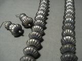 One Of The Best Hogan Bead Vintage Navajo Turquoise Native American Jewelry Silver Necklace Set-Nativo Arts