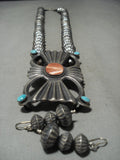 One Of The Best Hogan Bead Vintage Navajo Turquoise Native American Jewelry Silver Necklace Set-Nativo Arts