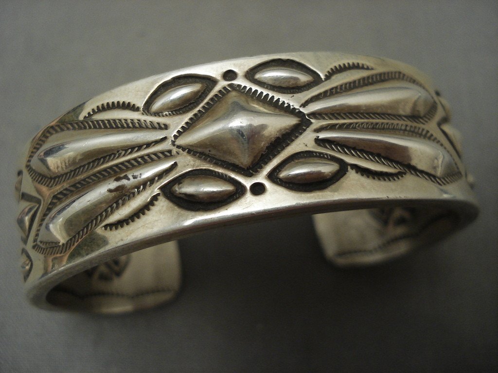 One Of The Best Navajo Important Ray Adakai Native American Jewelry Silver  Repoussed Bracelet