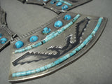 One Of The Best Vintage Hopi Turquoise Heishi Bisbee Native American Jewelry Silver Goemtric Necklace-Nativo Arts