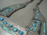 One Of The Best Vintage Hopi Turquoise Heishi Bisbee Native American Jewelry Silver Goemtric Necklace-Nativo Arts