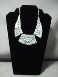 One Of The Best Vintage Hopi Turquoise Heishi Bisbee Native American Jewelry Silver Goemtric Necklace-Nativo Arts