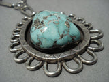 One Of The Best Vintage Native American Jewelry Navajo Carico Lake Turquoise Sterling Silver Necklace-Nativo Arts
