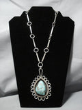 One Of The Best Vintage Native American Jewelry Navajo Carico Lake Turquoise Sterling Silver Necklace-Nativo Arts