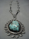One Of The Best Vintage Native American Jewelry Navajo Carico Lake Turquoise Sterling Silver Necklace-Nativo Arts