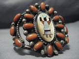 One Of The Best Vintage Native American Jewelry Navajo Coral Sterling Silver Inlay Bracelet Cuff Old-Nativo Arts