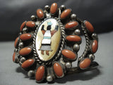 One Of The Best Vintage Native American Jewelry Navajo Coral Sterling Silver Inlay Bracelet Cuff Old-Nativo Arts