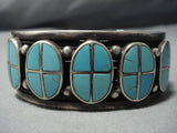 One Of The Best Vintage Native American Jewelry Navajo Turquoise Inlay Sterling Silver Bracelet Old-Nativo Arts