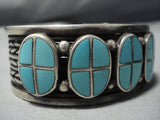 One Of The Best Vintage Native American Jewelry Navajo Turquoise Inlay Sterling Silver Bracelet Old-Nativo Arts