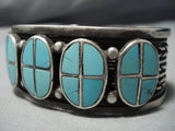 One Of The Best Vintage Native American Jewelry Navajo Turquoise Inlay Sterling Silver Bracelet Old-Nativo Arts