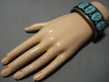 One Of The Best Vintage Native American Jewelry Navajo Turquoise Inlay Sterling Silver Bracelet Old-Nativo Arts