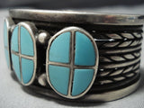 One Of The Best Vintage Native American Jewelry Navajo Turquoise Inlay Sterling Silver Bracelet Old-Nativo Arts