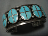 One Of The Best Vintage Native American Jewelry Navajo Turquoise Inlay Sterling Silver Bracelet Old-Nativo Arts