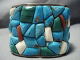 One Of The Best Vintage Native American Jewelry Navajo Turquoise Sterling Silver Heavy Inlay Bracelet-Nativo Arts