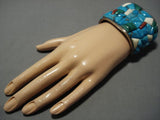 One Of The Best Vintage Native American Jewelry Navajo Turquoise Sterling Silver Heavy Inlay Bracelet-Nativo Arts