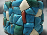 One Of The Best Vintage Native American Jewelry Navajo Turquoise Sterling Silver Heavy Inlay Bracelet-Nativo Arts