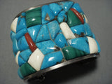 One Of The Best Vintage Native American Jewelry Navajo Turquoise Sterling Silver Heavy Inlay Bracelet-Nativo Arts