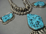 One Of The Best Vintage Native American Jewelry Navajo Turquoise Sterling Silver Huge Necklace-Nativo Arts