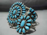 One Of The Best Vintage Native American Jewelry Navajo Turquoise Sterling Silver Slave Bracelet Ring Set-Nativo Arts