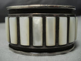 One Of The Best Vintage Native American Jewelry Zuni Inlay Mother Pearl Sterling Silver Bracelet Cuff-Nativo Arts