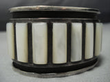 One Of The Best Vintage Native American Jewelry Zuni Inlay Mother Pearl Sterling Silver Bracelet Cuff-Nativo Arts