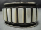One Of The Best Vintage Native American Jewelry Zuni Inlay Mother Pearl Sterling Silver Bracelet Cuff-Nativo Arts