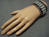 One Of The Best Vintage Native American Jewelry Zuni Inlay Mother Pearl Sterling Silver Bracelet Cuff-Nativo Arts
