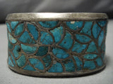 One Of The Best Vintage Native American Jewelry Zuni Turquoise Inlay Sterling Silver Bracelet Old Cuff-Nativo Arts