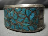 One Of The Best Vintage Native American Jewelry Zuni Turquoise Inlay Sterling Silver Bracelet Old Cuff-Nativo Arts