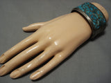 One Of The Best Vintage Native American Jewelry Zuni Turquoise Inlay Sterling Silver Bracelet Old Cuff-Nativo Arts