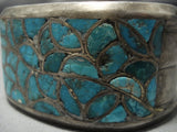 One Of The Best Vintage Native American Jewelry Zuni Turquoise Inlay Sterling Silver Bracelet Old Cuff-Nativo Arts
