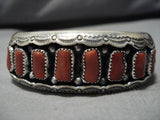 One Of The Best Vintage Native American Navajo Coral Shadow Sterling Silver Bracelet Old-Nativo Arts
