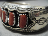 One Of The Best Vintage Native American Navajo Coral Shadow Sterling Silver Bracelet Old-Nativo Arts