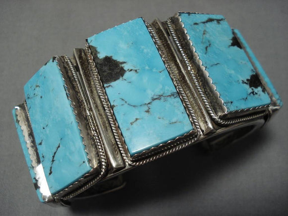 One Of The Best Vintage Native American Navajo Turquoise Sterling Silver Bracelet Old-Nativo Arts