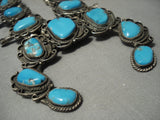 One Of The Best Vintage Navajo Bisbee Turquoise Native American Jewelry Silver Squash Blossom Necklace-Nativo Arts