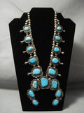 One Of The Best Vintage Navajo Bisbee Turquoise Native American Jewelry Silver Squash Blossom Necklace-Nativo Arts