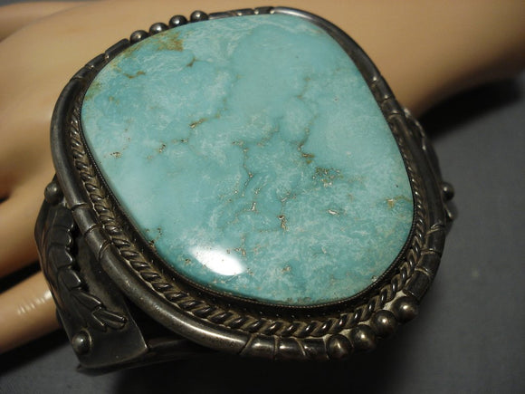 One Of The Best Vintage Navajo Carico Lake Turquoise Sterling Silver Bracelet-Nativo Arts