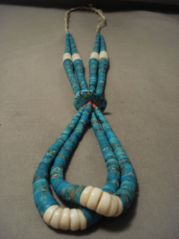 One Of The Best Vintage Navajo Native American Jewelry jewelry Blue Gem Turquoise Heishi Necklace-Nativo Arts