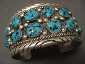 ONE OF THE BEST VINTAGE NAVAJO TOM MOORE TURQUOISE SILVER BRACELET OLD-Nativo Arts